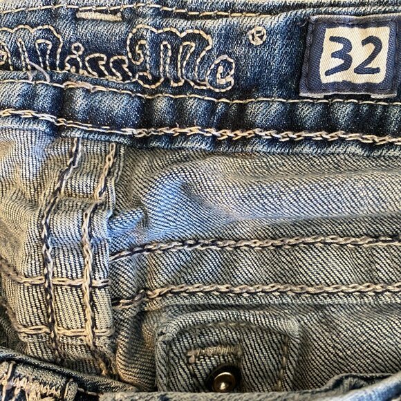 Miss Me Signature Bootcut Jeans Distressed Patchwork-Plaid Pocket Sz 32 #178H - Picture 11 of 14
